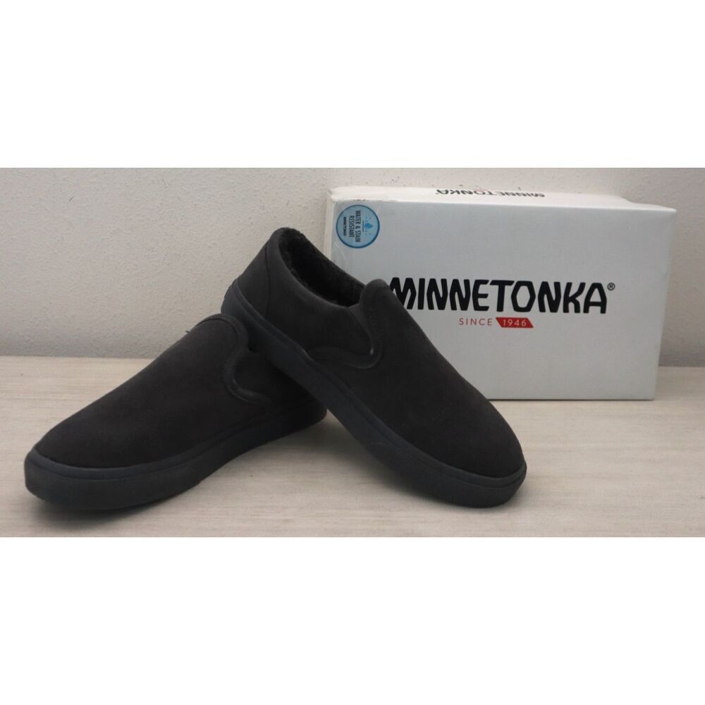 Minnetonka 41165 Men's Sz 9M Charcoal Suede Alden Berber Lined Slip-On Slippers